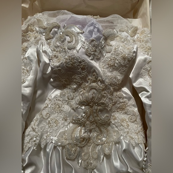 Wedding Dress, White, Satin and heavily beaded. - Picture 3 of 5
